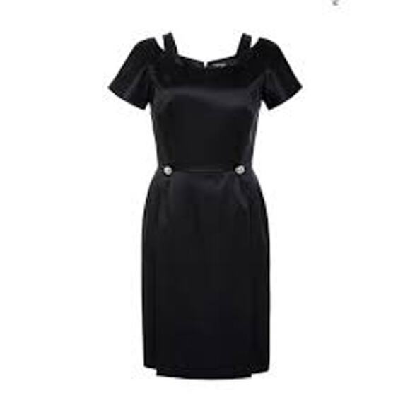 CREATURES of the WIND $1400 Demilo Fitted Satin Sheath Dress LBD Military Square - Picture 2 of 10